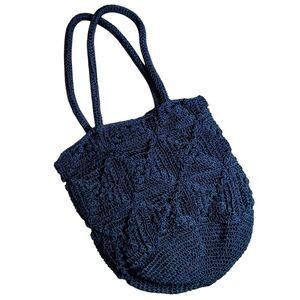 VINTAGE Crochet Purse Magnetic Snap Closure Lined Pocket Black Small 8" x 8"